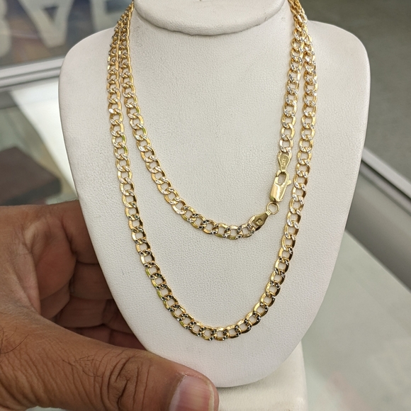 14kt Real Gold Cuban Curb Diamond Cut Chain 4mm 24 inches